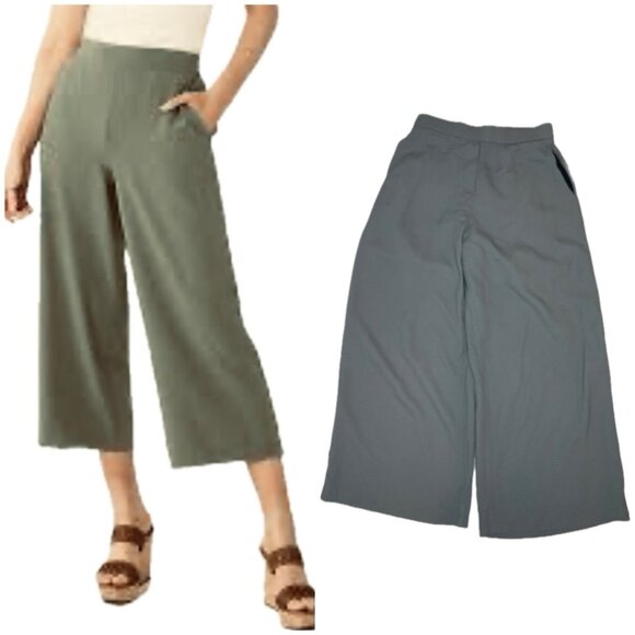 Theory Women's Easy Wide Pull-on Pants Crops Green Sage 0 XS Petite 23” - Picture 1 of 7
